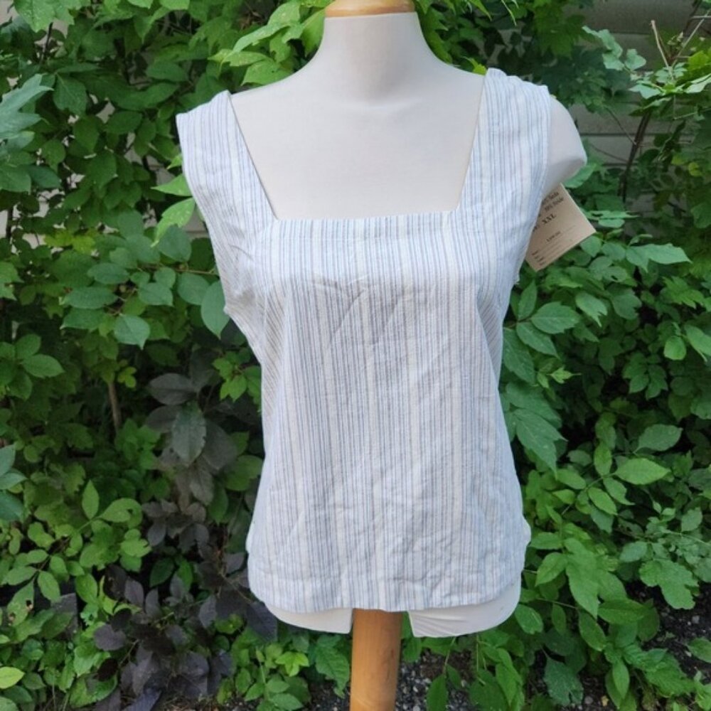 Earth‎ collection Striped Square Neck Top XL Silk Cotton Blend Casual Blouse